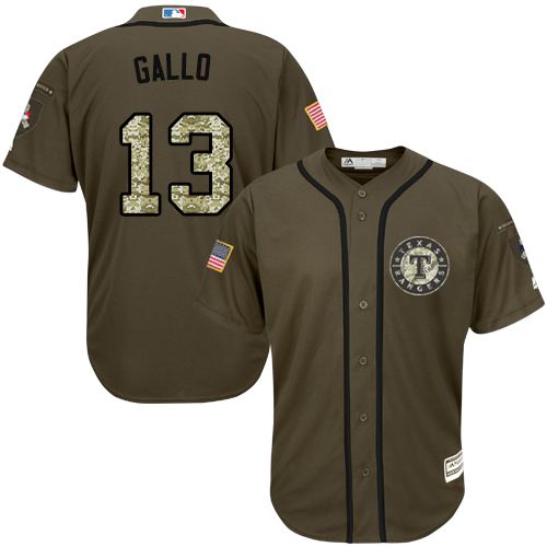 Rangers #13 Joey Gallo Green Salute to Service Stitched MLB Jersey